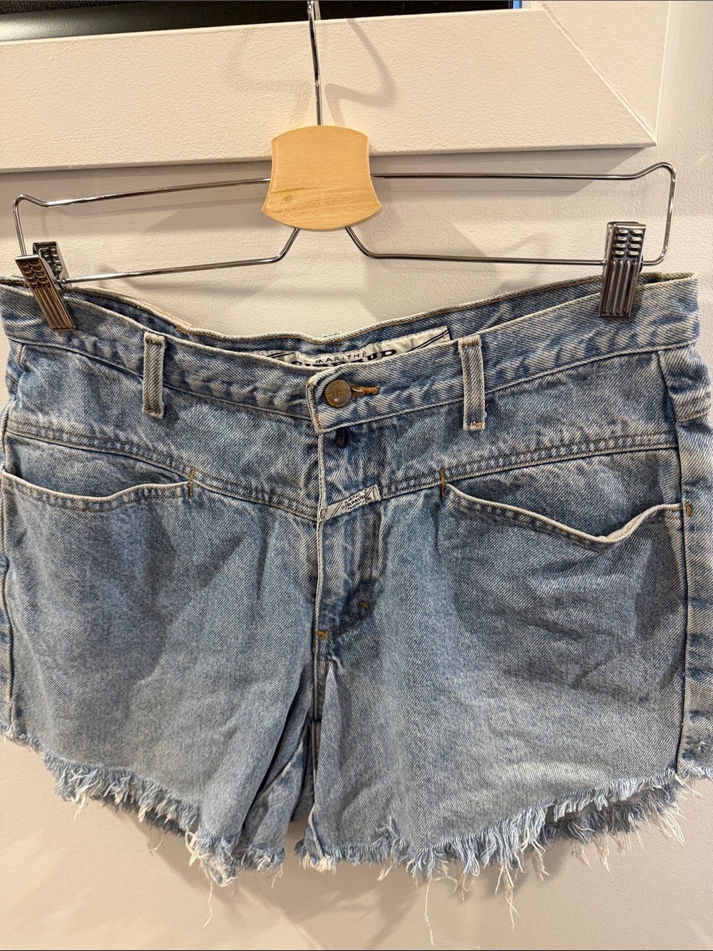 French Designer Light Blue Denim Cutoff Shorts